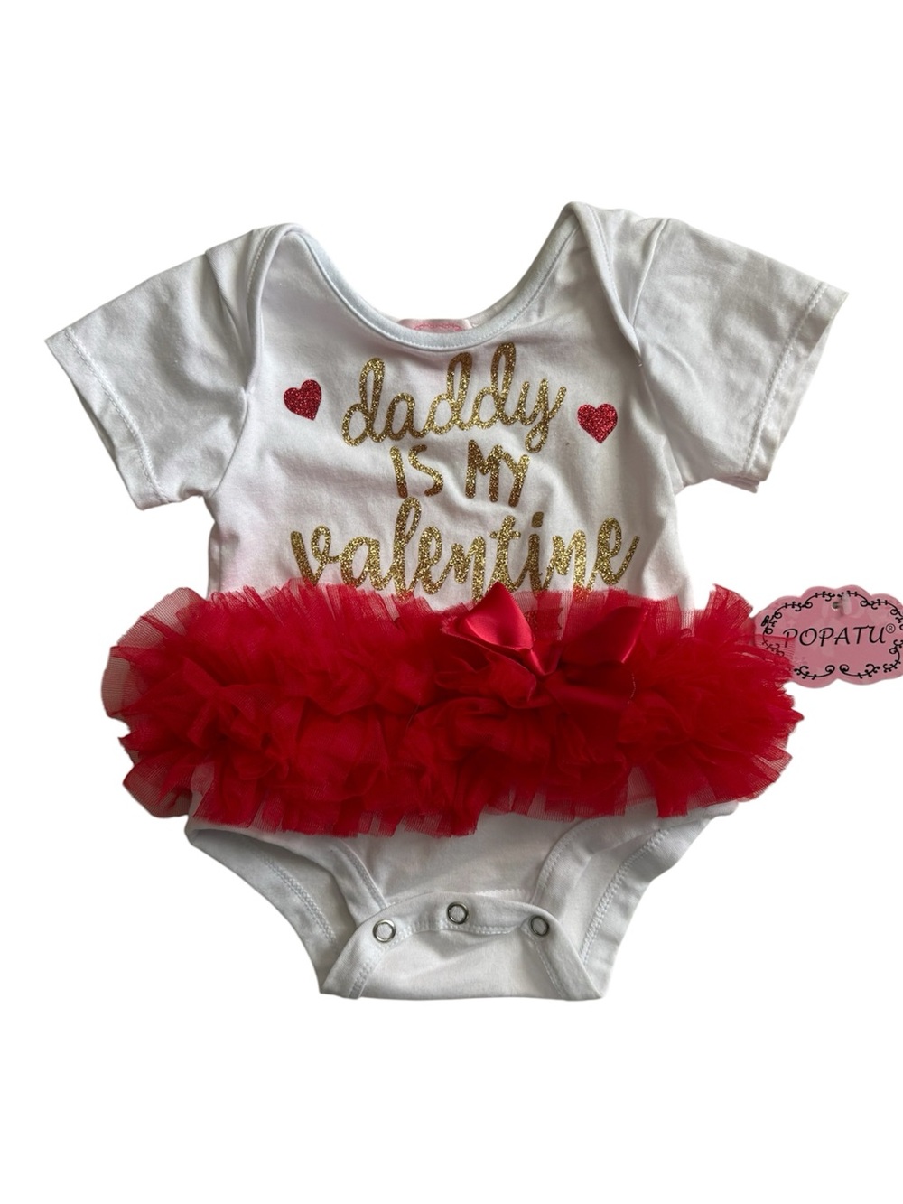 Popatu Infant ❤️‘daddy is my valentine’ ❤️ Tutu Sparkle Graphic Onesie NWT